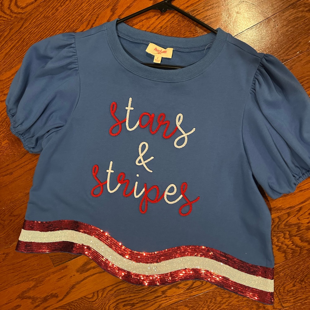 Peach Love Blue Stars & Stripes Blouse